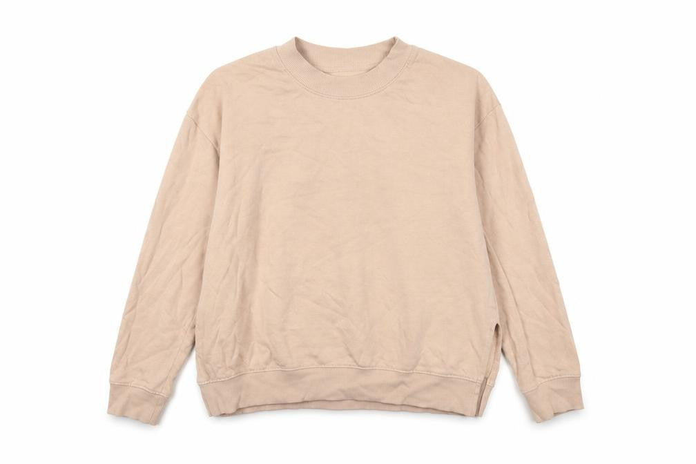 Front view of H&M women’s beige pullover sweatshirt, size M