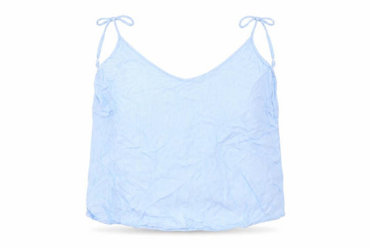 Front view of H&M women’s blue cropped blouse, size UK 6