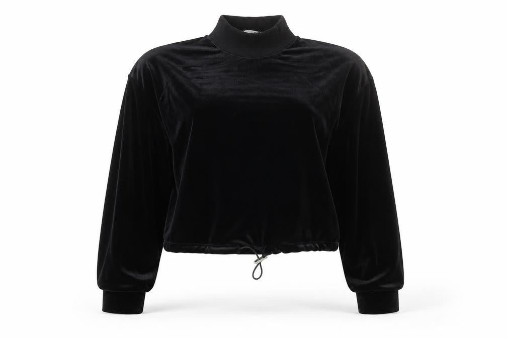 Topshop Womens Black  Velvet Pullover Sweatshirt Size 6