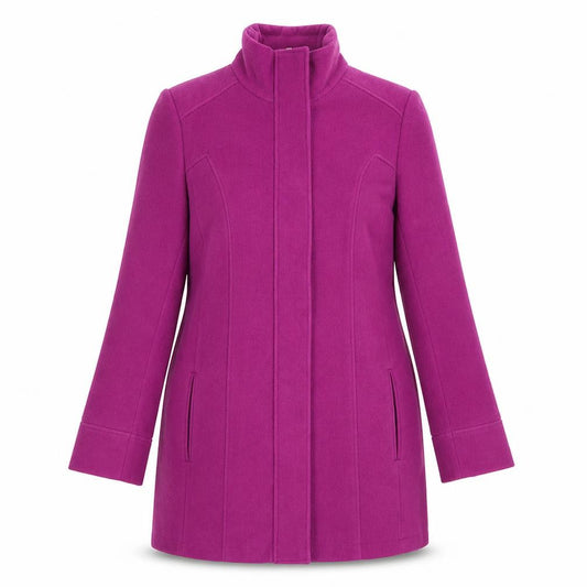 Front view of Elegance Fashion women’s purple overcoat coat, size UK 12