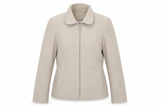 Front view of Bonmarché women’s beige jacket, size UK 12