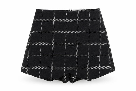 Front view of Blue Blush women’s grey check a-line skort, size S