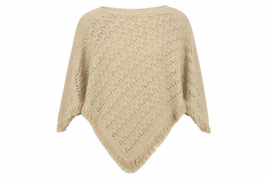 Front view of MkOne women’s beige knit shawl/wrap