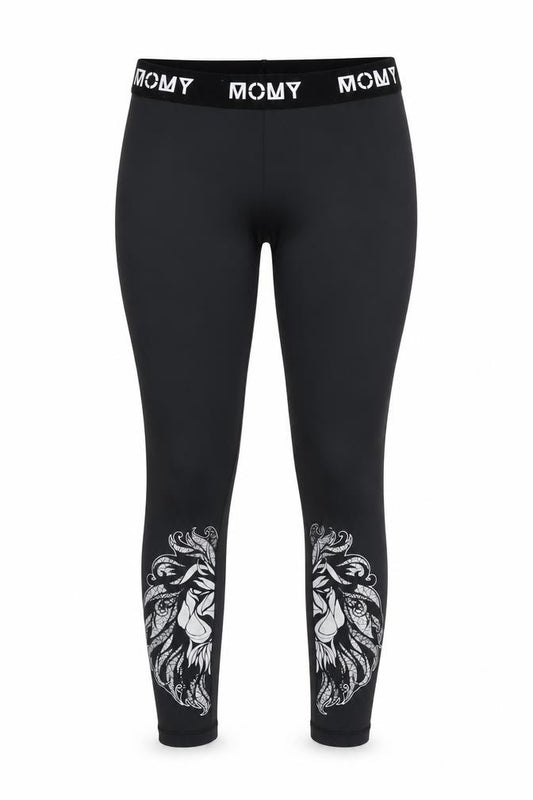 Front view of momy women’s black capri leggings, size XS, 25-inch leg