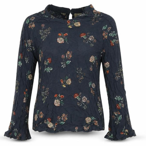 JAPANA Womens Blue Floral  Basic Blouse Size M