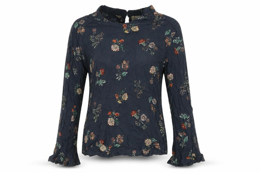 JAPANA Womens Blue Floral  Basic Blouse Size M