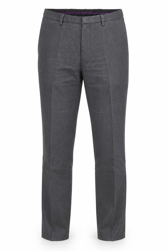 Front view of Burton men’s grey trousers, size 34, 28-inch leg