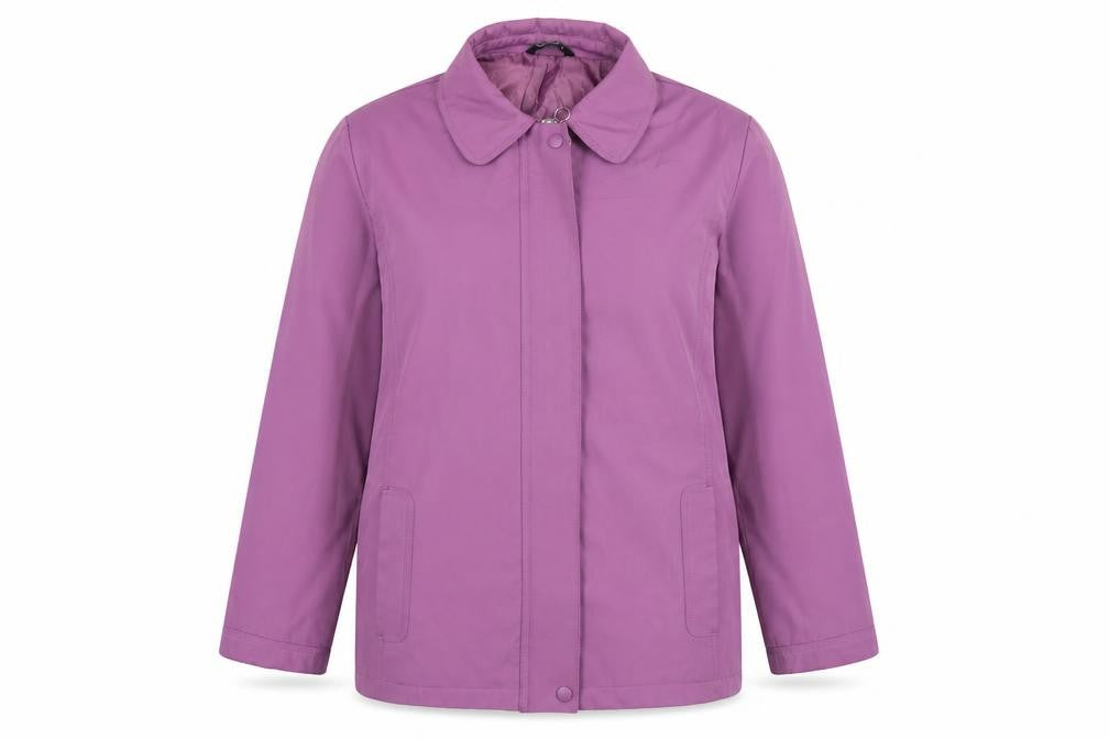 Front view of Bonmarché women’s purple windbreaker coat, size L