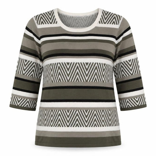 Damart Womens Grey Striped Knit Basic T-Shirt Size 14