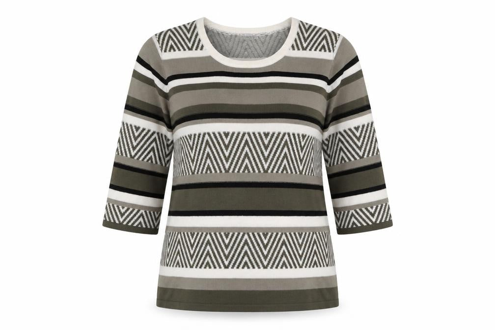 Damart Womens Grey Striped Knit Basic T-Shirt Size 14