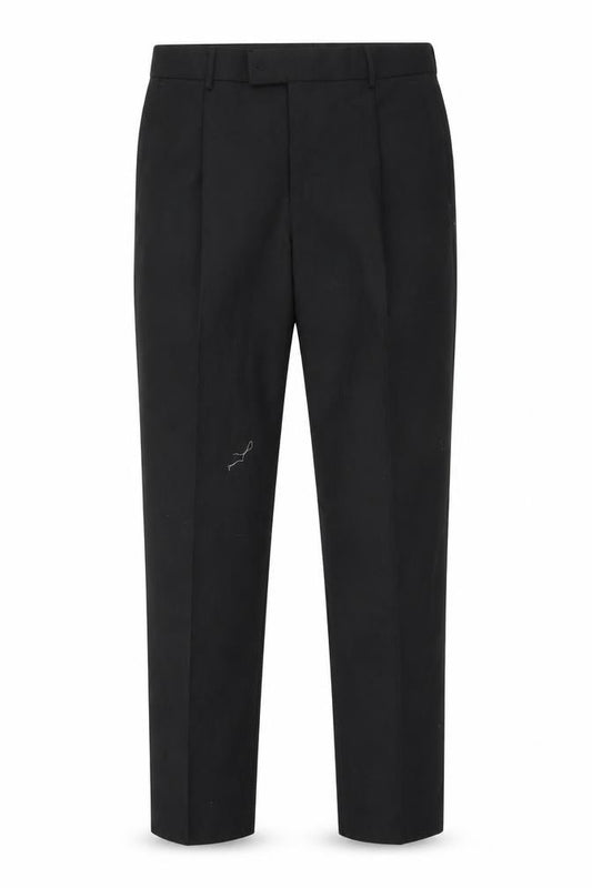 Front view of Preworn men’s black trousers, size 32, in, 24-inch leg