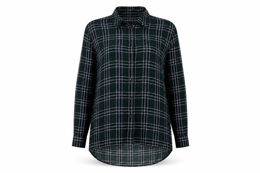 Front view of Atmosphere women’s green striped basic button-up, size UK 12