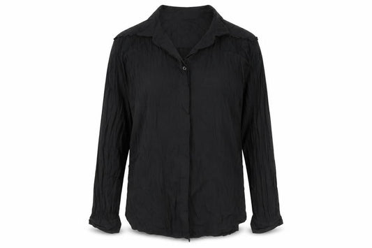 Front view of H&M women’s black basic button-up, size UK 6