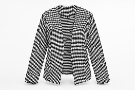 Front view of Select women’s white geometric jacket, size UK 14