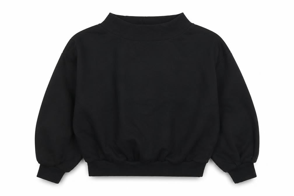 Front view of Boohoo women’s black pullover sweatshirt, size UK 10