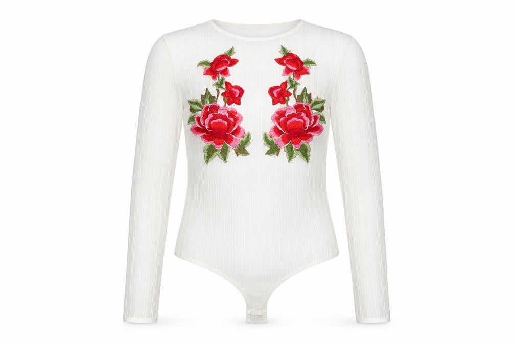 pretty little Thing Womens White Floral  Bodysuit One-Piece Size 8