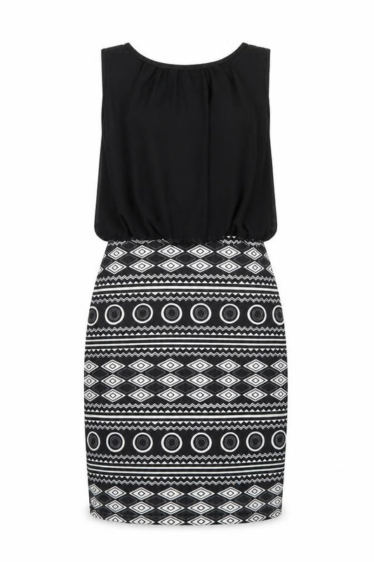 Front view of women’s black rayon a-line, size S
