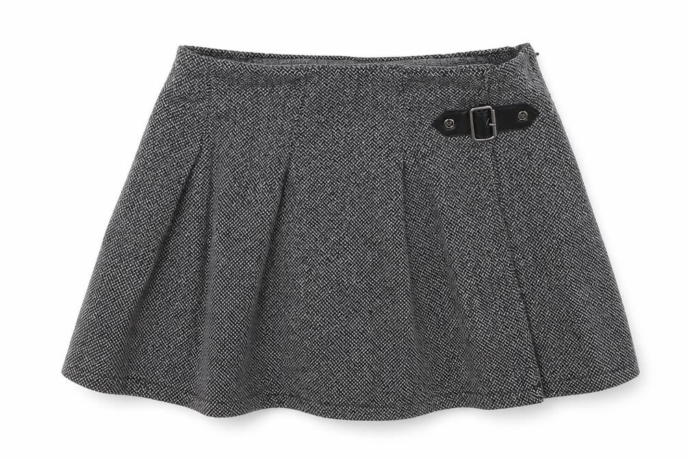 Front view of Next girls’ grey herringbone knit pleated skirt, size 10, years