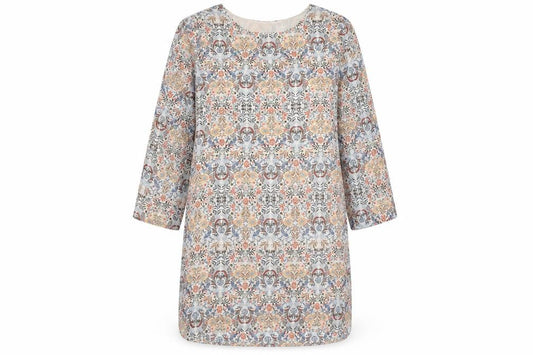 Front view of Atmosphere women’s white floral chiffon shirt dress, size UK 12