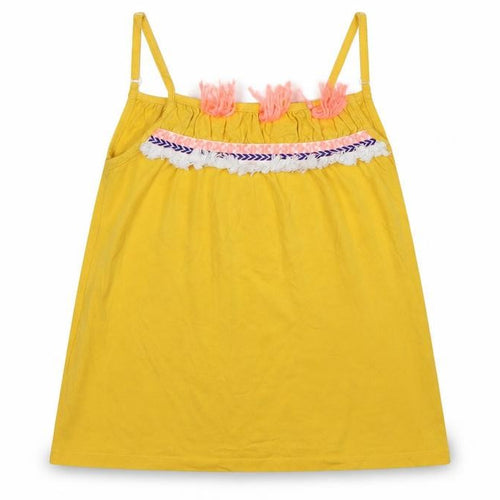 Matalan Girls Yellow Striped  Basic Tank Size 9 Years  - boho tassel