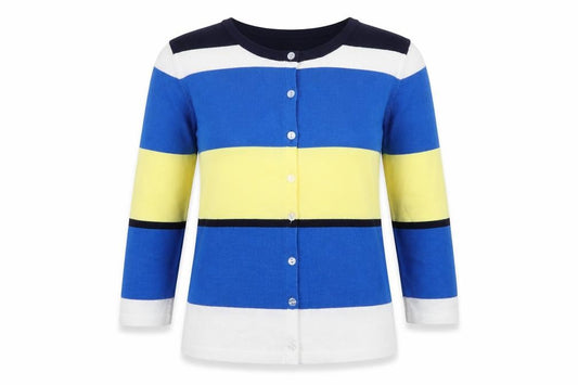Front view of Text women’s multicoloured striped cape jumper, size S
