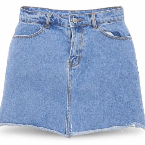 Preworn Womens Blue  Denim Mini Skirt Size 26 in