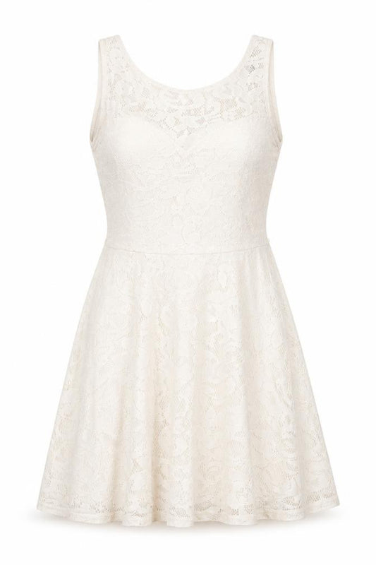 Front view of Internacionale women’s beige skater dress, size UK 10
