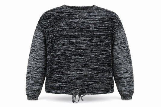 Front view of Next women’s black striped jersey pullover sweatshirt, size UK 12