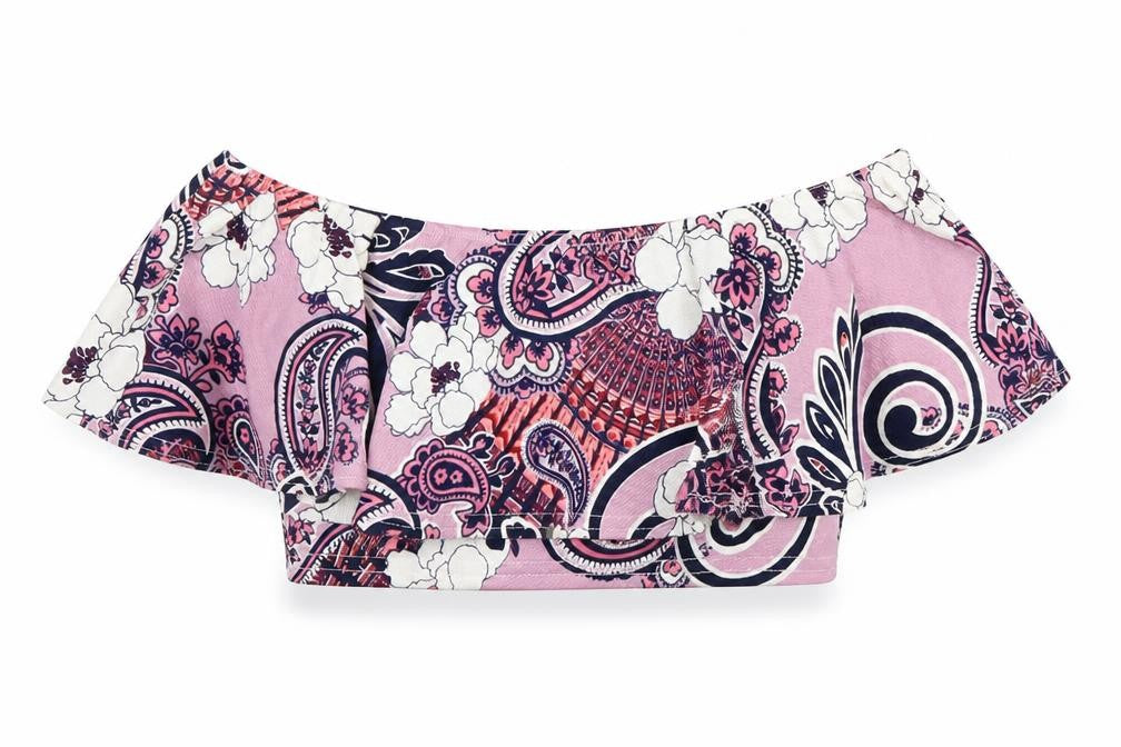 lotd Womens Pink Floral  Cropped Blouse Size 8