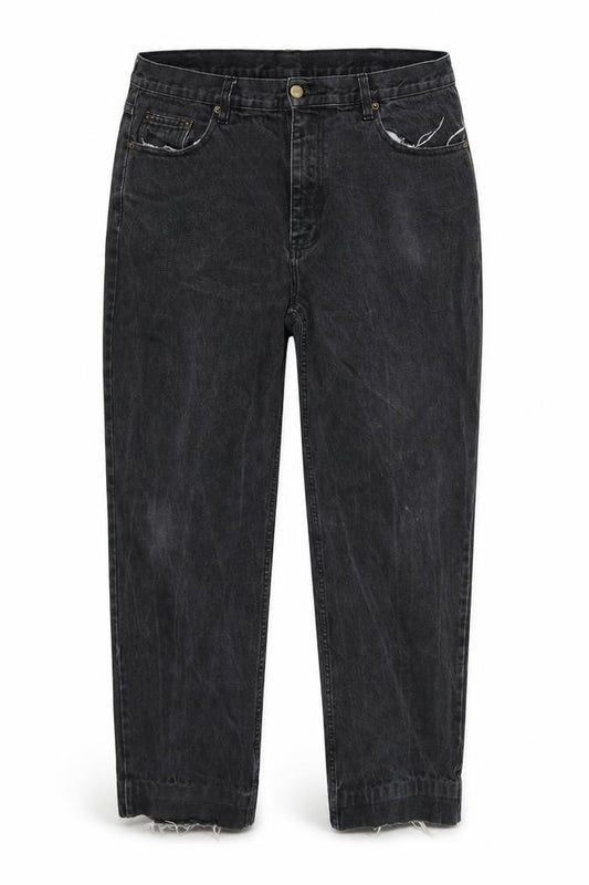 Front view of women’s black straight jeans, size UK 38, 32-inch leg