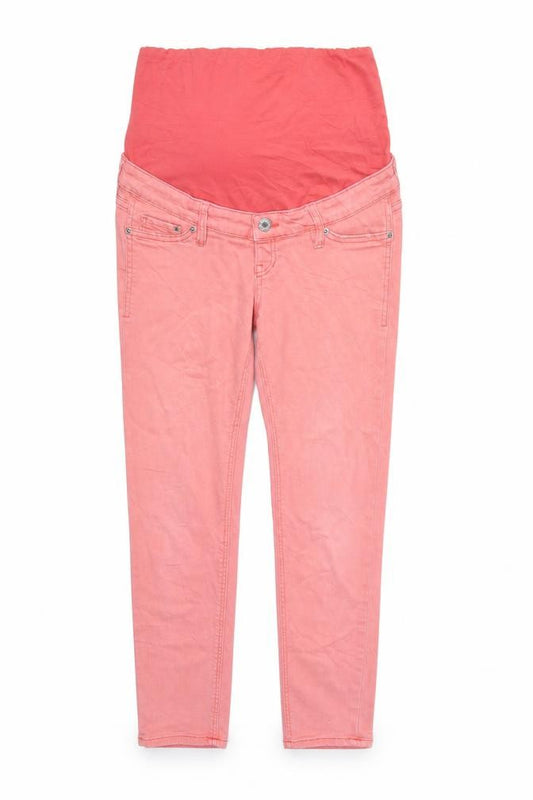 Front view of H&M women’s pink straight jeans, size UK 6, 27-inch leg