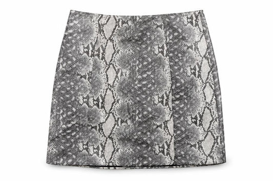 Front view of New Look women’s multicoloured animal print a-line skirt, size UK 8