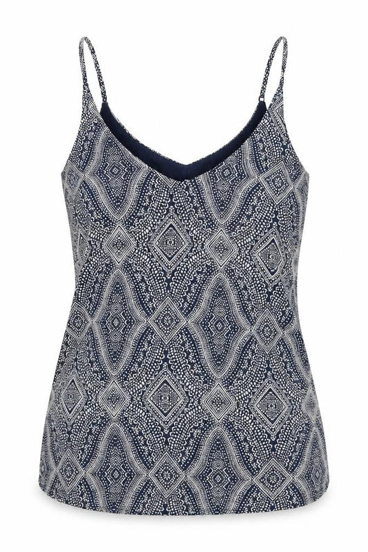 Front view of H&M women’s blue geometric basic tank, size UK 12