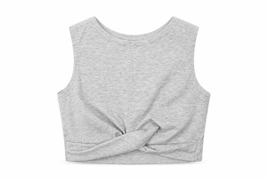 Front view of SHEIN women’s grey cropped tank, size M, - tie front
