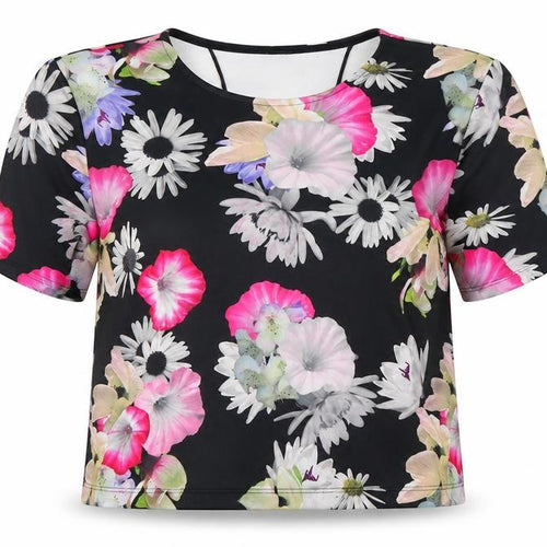 Divided Womens Black Floral  Basic T-Shirt Size M
