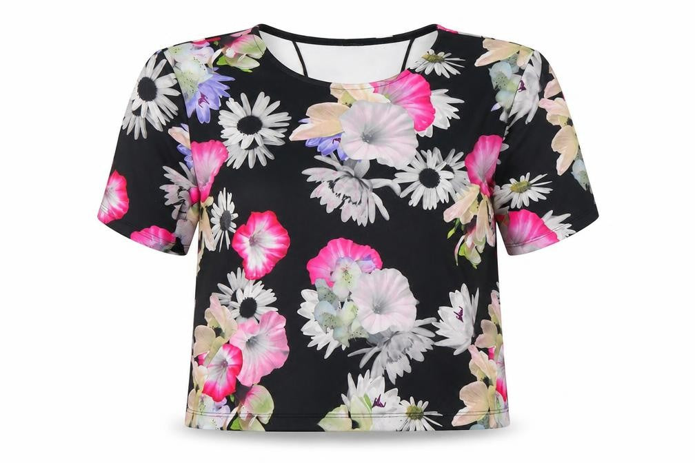 Divided Womens Black Floral  Basic T-Shirt Size M