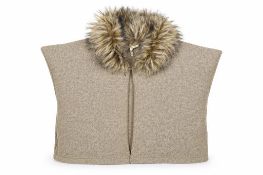 Young Dimension Girls Beige  Knit Henley Jumper Size 6-7 Years  - fur trim