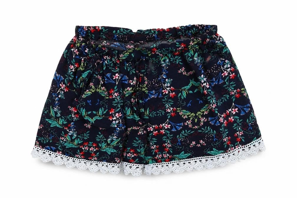 Preworn Womens Black Floral  Paperbag Shorts Size M
