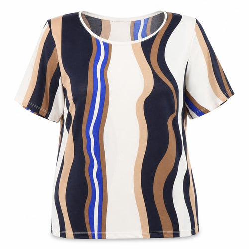 Damart Womens Brown Striped  Basic T-Shirt Size 14