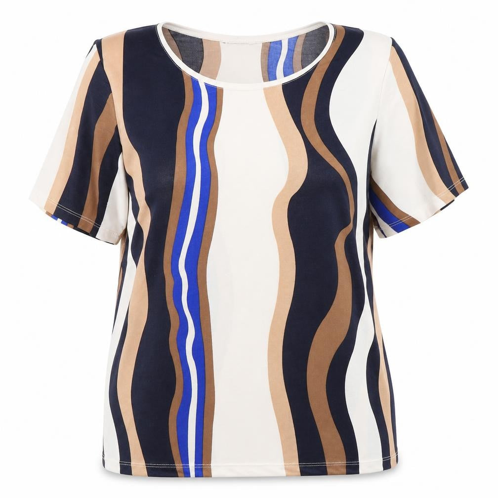 Damart Womens Brown Striped  Basic T-Shirt Size 14