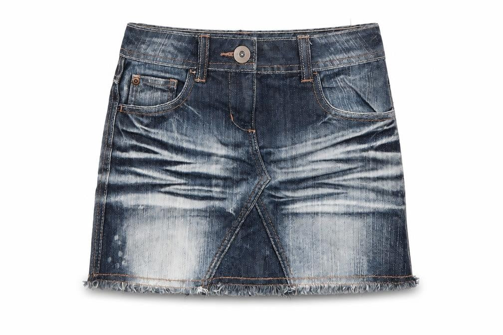 Front view of Next girls’ blue denim a-line skirt, size 7, years