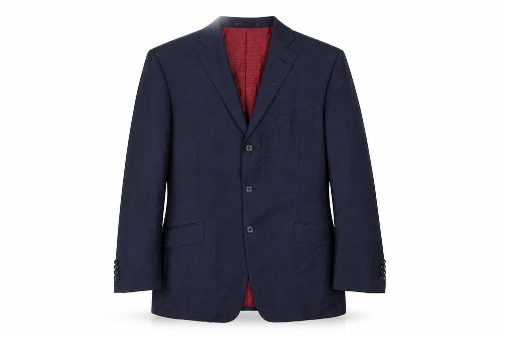 Front view of Marks & Spencer men’s blue check jacket suit jacket, size 42