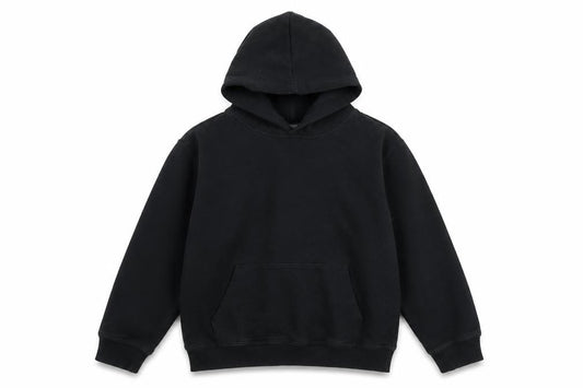 Front view of Spreadshirt boys’ black jersey pullover hoodie, size 12-13, years - sunday league