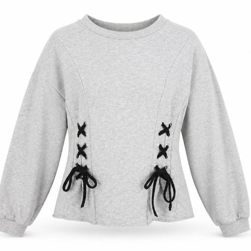 Timing Womens Grey  Jersey Pullover Sweatshirt Size S  - Lace up detail