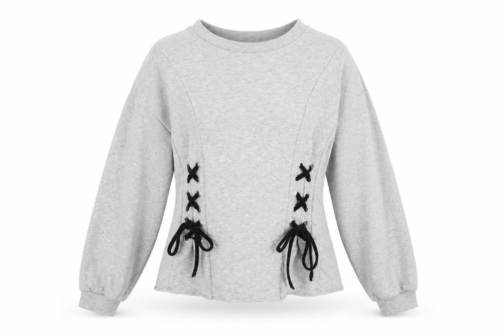 Timing Womens Grey  Jersey Pullover Sweatshirt Size S  - Lace up detail