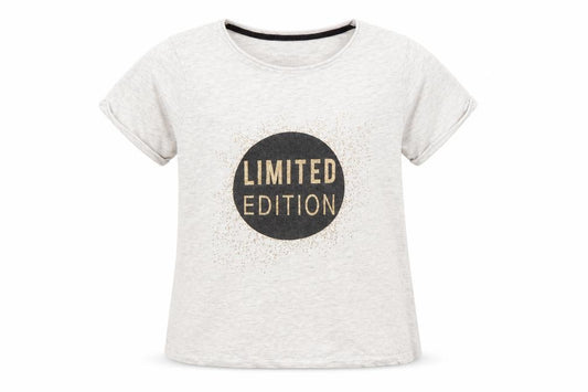 Front view of prim girls’ grey basic t-shirt, size 10, years