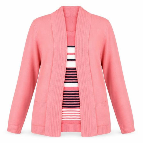 Vivi Womens Pink Striped  Cardigan Jumper Size S  - Jumper and Cardigan All in One