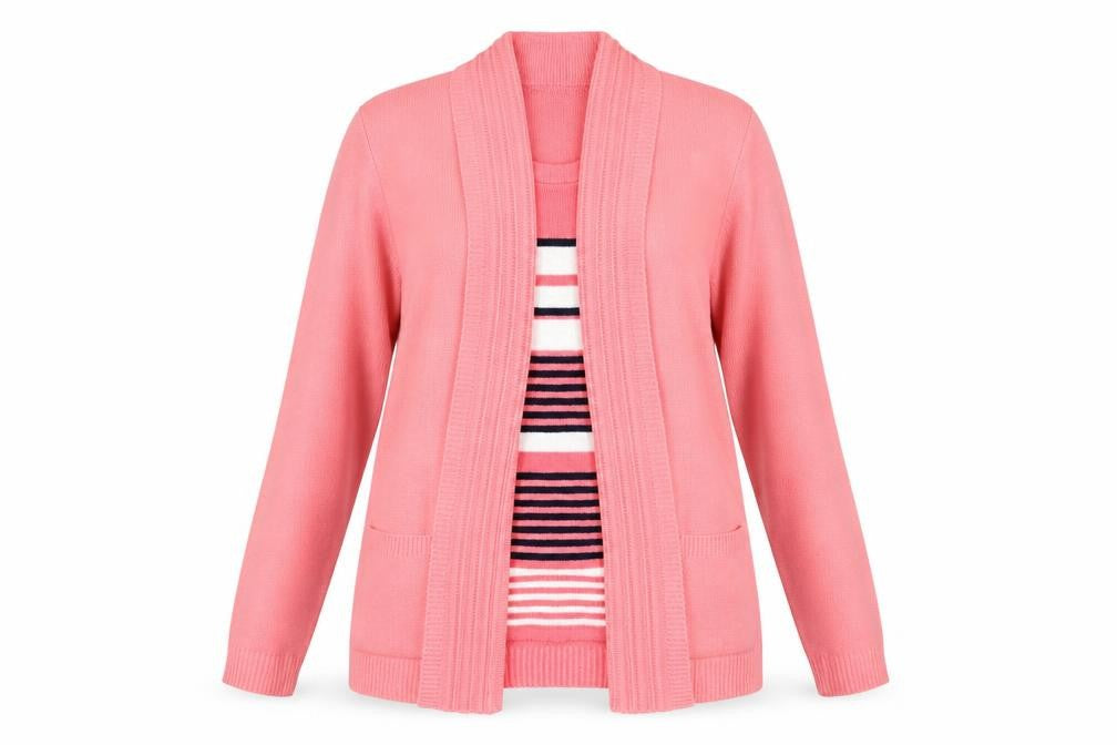 Vivi Womens Pink Striped  Cardigan Jumper Size S  - Jumper and Cardigan All in One