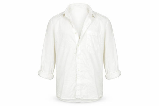 Front view of French Connection men’s white button-up, size M