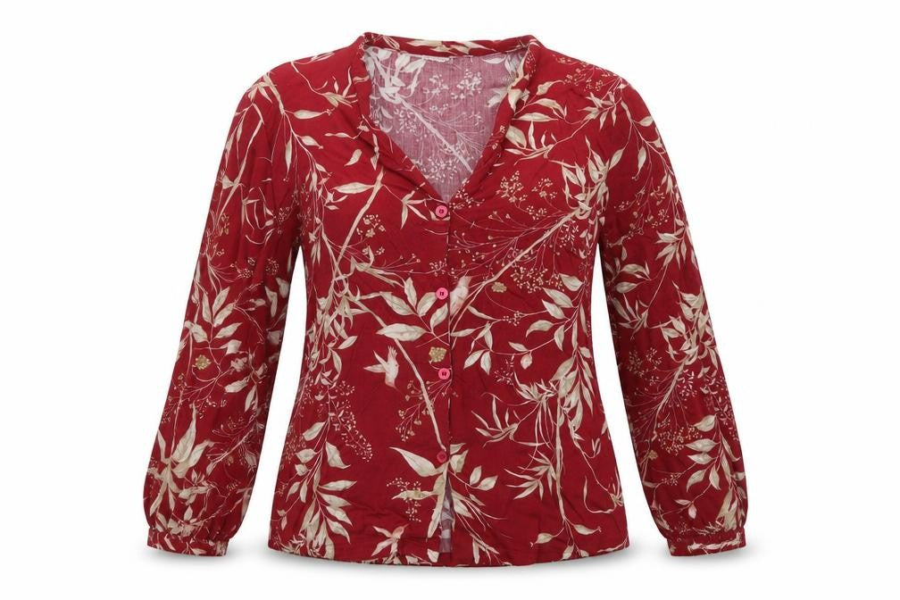 Oysho Womens Red Floral  Basic Blouse Size S